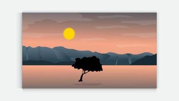 panorama av hav solnedgång eller hav soluppgång. vektor illustration färgrik solnedgång i vild dal. blåsigt himmel. brun toner.