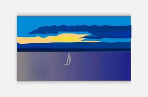 vektor solnedgång tropisk strand illustration. platt stil natur landskap, marinmålning .vektor illustration av solnedgång över de hav natt se .