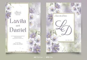 Aquarell Hochzeit Einladung Vorlage mit lila und Weiß Blume Ornament vektor