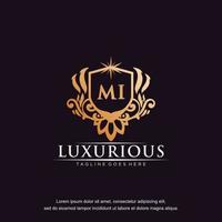 mi Initiale Brief Luxus Ornament Gold Monogramm Logo Vorlage Vektor Kunst.