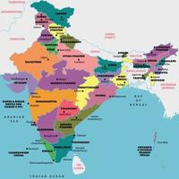 färgrik Indien Karta med omgivande gränser vektor