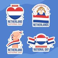 glücklich Niederlande National Tag Etikette eben Karikatur Hand gezeichnet Vorlagen Hintergrund Illustration vektor