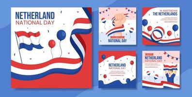 Lycklig nederländerna nationell dag social media posta platt tecknad serie hand dragen mallar illustration vektor