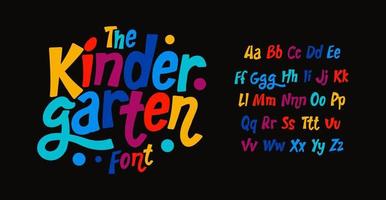 Kindergarten bunt Alphabet, Kind farbig ohne serif Briefe, froh Festival Schriftart zum hell Fiesta Logo, Mexikaner Überschrift, Geburtstag und Gruß Karte Kindheit Beschriftung. Vektor typografisch Design