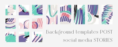 uppsättning av bakgrund mallar för social nätverk. trendig bakgrund bilder, abstrakt målningar. handgjorda. vektor illustration.
