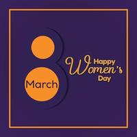 8 Mars Lycklig kvinnors dag få kort med lila Färg bakgrund och gul orange text vektor