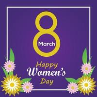 8 Mars Lycklig kvinnors dag social posta design med blommor, purpur Färg bakgrund vektor