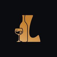 Brief l Logo mit Wein Flasche Design Vektor Illustration auf schwarz Hintergrund. Wein Glas Brief l Logo Design