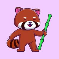 söt röd panda innehav bambu tecknad serie vektor ikoner illustration. platt tecknad serie begrepp. lämplig för några kreativ projekt.