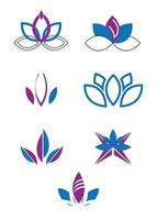 uppsättning av sju kreativa yoga lotusblomma ikoner isolerad på vit bakgrund vektor