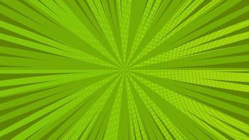 grön komisk bok sida bakgrund i pop- konst stil med tömma Plats. mall med strålar, prickar och halvton effekt textur. vektor illustration