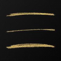 abstrakt skinande konfetti glittrande vågor. uppsättning av tre hand dragen borsta gyllene stroke