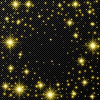 guld bakgrund med stjärnor och damm pärlar isolerat på mörk transparent bakgrund. fest magisk jul lysande ljus effekt. vektor illustration.