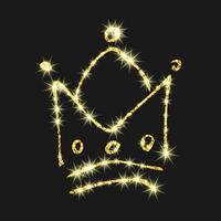 goldglitter handgezeichnete krone. einfache graffiti-skizze königin oder königskrone. königliche kaiserliche krönung und monarchsymbol isoliert auf dunklem hintergrund. Vektor-Illustration. vektor