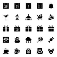 glyf ikoner för jul. vektor