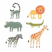 uppsättning av illustrationer av afrikansk djur i tecknad serie stil, vektor illustration.