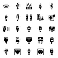 glyf ikoner för kontakter och kablar. vektor
