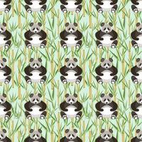 sömlös mönster med pandor och bambu löv vektor