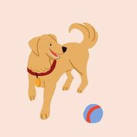 spielerisch Hund mit das Ball Illustration. inländisch Hund auf Licht Hintergrund. Hund Clip Art. Vektor Illustration
