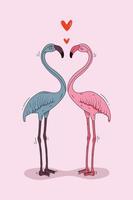 skön rosa och mörk blå söt flamingo par på rosa bakgrund. flamingo i kärlek vektor, illustration. valentine kort. vektor