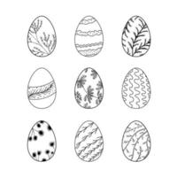 einstellen von Hand gezeichnet verschiedene Ostern Eier mit botanisch Ornament. glücklich Ostern Gekritzel Clip Art - - Ostern Eier Ornament skizzieren. isoliert auf Weiß Hintergrund. vektor