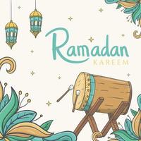 Ramadan Kareem Grußkarte mit Hand gezeichnet von islamischem Ramadan Ornament vektor