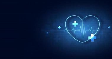 sjukvård hjärta form med blå konditionsträning puls. hjärtslag ensam, medicinsk abstrakt bakgrund. modern enkel design. ikon. tecken eller logotyp. vektor design.