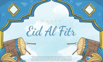 handritad eid al fitr-banner med islamisk prydnadsillustration vektor