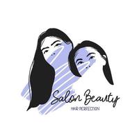 Silhouette von zwei attraktiv Mädchen, perfekt Frisur, Schönheit Salon, Logo mit Mädchen, Aquarell vektor