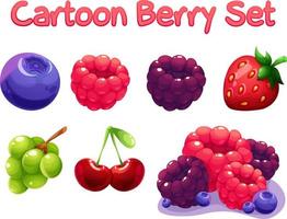 Karikatur Beere Satz. Blaubeeren, Himbeeren, Brombeeren, Erdbeeren, Trauben und Kirschen