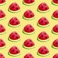 nahtlos Muster mit Karikatur Stück von Wassermelone auf Licht Gelb Hintergrund, Sommer- Muster mit Obst vektor