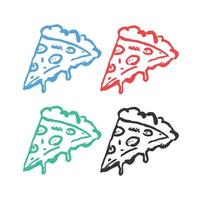 pizza skiva ikon, skära pizza med sås, pizza snabb mat vektor ikoner i flera olika färger