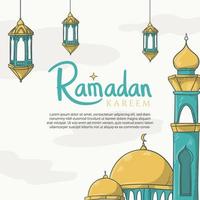 Hand gezeichnete Ramadan Kareem Grußkarte mit islamischem Ramadan Ornament vektor