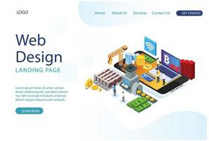 modern webb landning sida isometrisk smart bitcoin brytning illustration. lämplig för diagram, infografik, bok illustration, spel tillgång, och Övrig grafisk relaterad tillgångar vektor