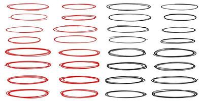 uppsättning av röd och svart cirkel linje skiss vektor