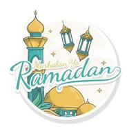 handritad marhaban ya ramadan klistermärke stil vektor