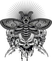 Death's Head Hawk Motte und Schädel, Grunge Vintage Design T-Shirts vektor
