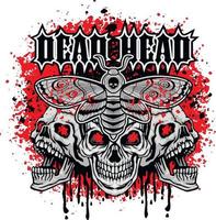 Death's Head Hawk Motte und Schädel, Grunge Vintage Design T-Shirts vektor