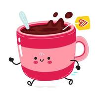 süß komisch Laufen Rosa Tasse von Tee. Vektor Hand gezeichnet Karikatur kawaii Charakter Illustration Symbol. isoliert auf Weiß Hintergrund. Lauf Rosa Tasse von Tee Konzept