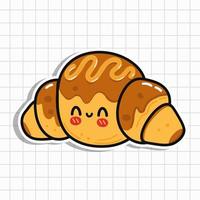 süß Aufkleber Croissant. Vektor Hand gezeichnet Karikatur kawaii Charakter Illustration Symbol. isoliert auf Hintergrund. Croissant Aufkleber Charakter Konzept