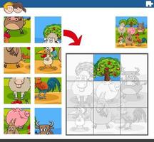 Puzzlespiel mit Comic-Farmtierfiguren vektor