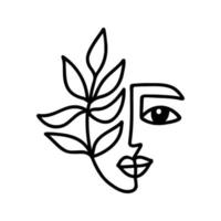 ett linje skön kvinna ansikte illustration. vektor enda linje med blommor
