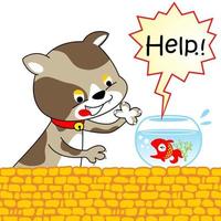 Schlecht Katze störend ein Fisch im Krug, Vektor Karikatur Illustration