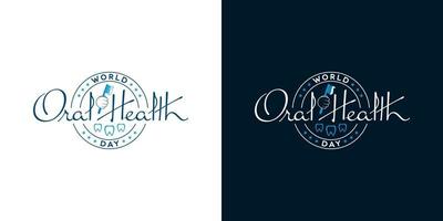 världens munhälsodag stämpelformade logotypdesigner vektor