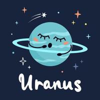 söt tecknad serie planet karaktär uranus med rolig ansikte. affisch sol- systemet för barn. vektor illustration