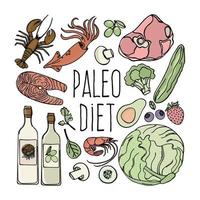 paleo friska mat låg kolhydrat diet meny vektor illustration uppsättning