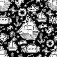Pirat Schiff einfarbig Karikatur nahtlos Muster Vektor drucken