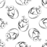 ritad för hand sömlös skiss mönster av kanin i de skal. påsk Semester. vektor illustration. årgång stil.
