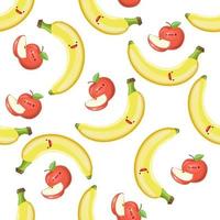 söt äpplen och bananer sömlös mönster. vektor illustration. mat ikon begrepp. platt tecknad serie stil.