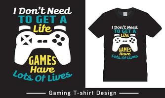 gaming t skjorta design. typografi vektor t skjorta design mall.
